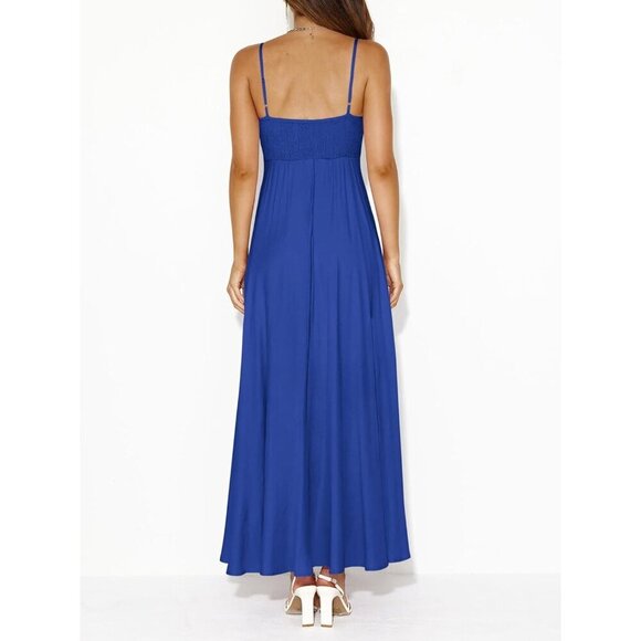 ✨Women Blue Spaghetti Strap Maxi 2025 Summer Casual Sleeveless Smocked Dresses - Picture 5 of 5
